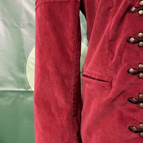 FREE PEOPLE crushed velvet heavyweight MILITARY style jacket in RIO RED sz S-NWT - Picture 9 of 15